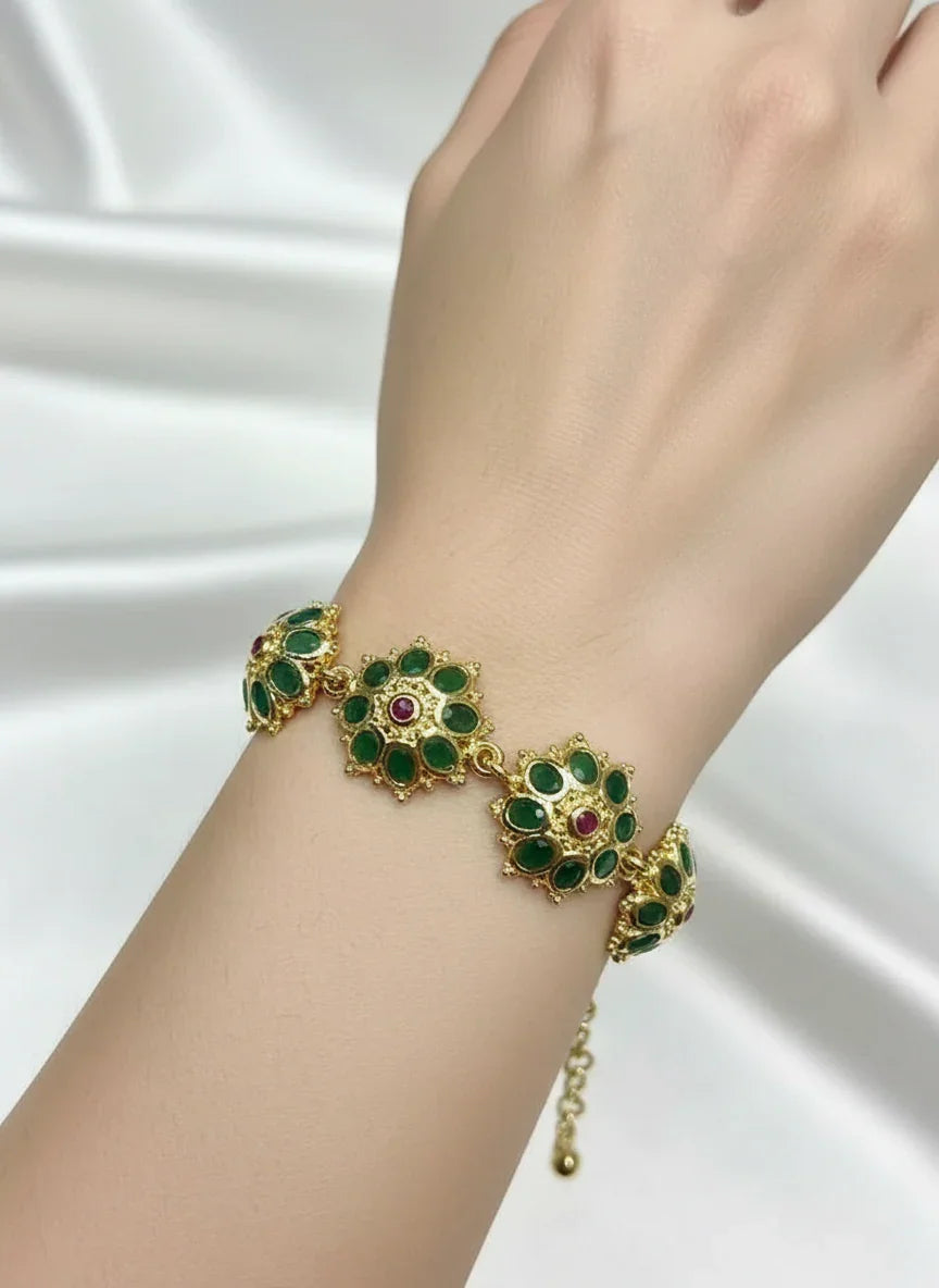 Natural Colombian Emerald And Ruby Floral Bracelet