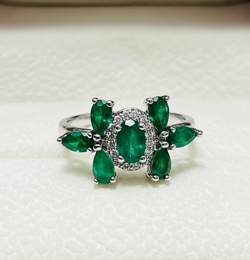 Natural Emerald Sterling Silver Ring