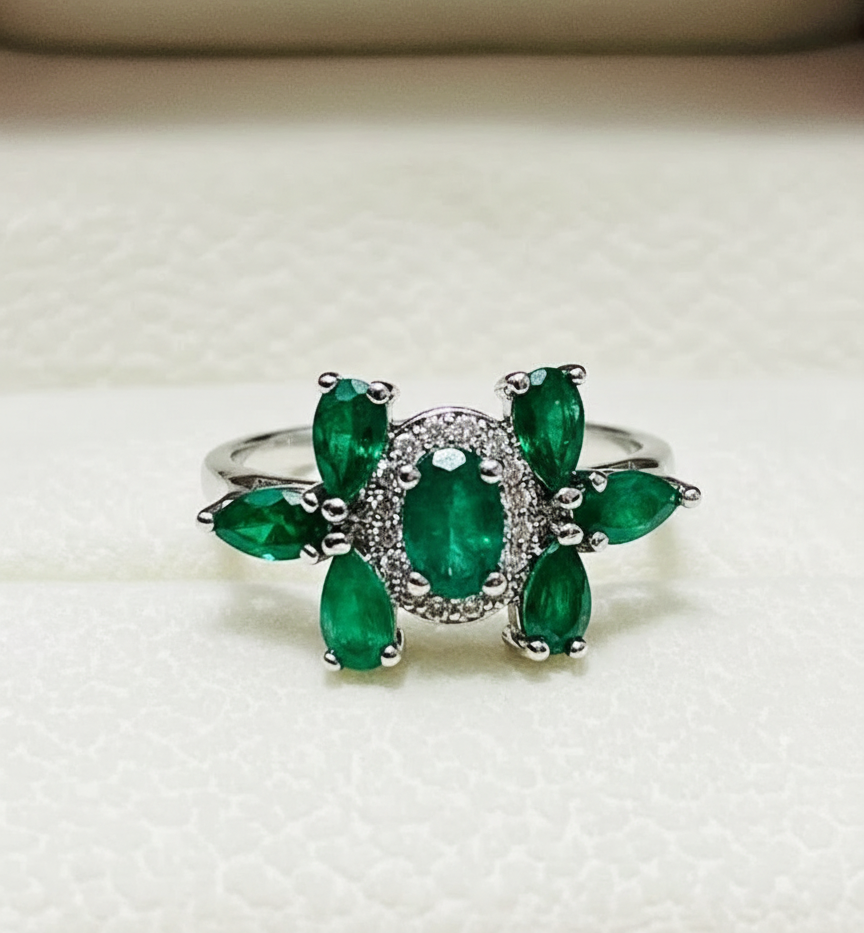 Natural Emerald Sterling Silver Ring