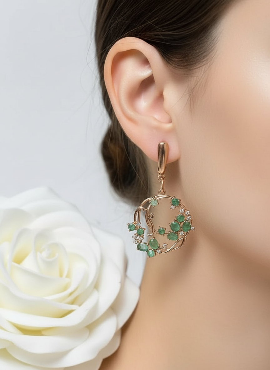 Natural Sterling Silver Emerald Hula Hoop Earrings