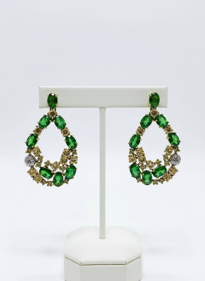 Natural Chrome Diopside and Sapphire Colorful Handmade Earrings