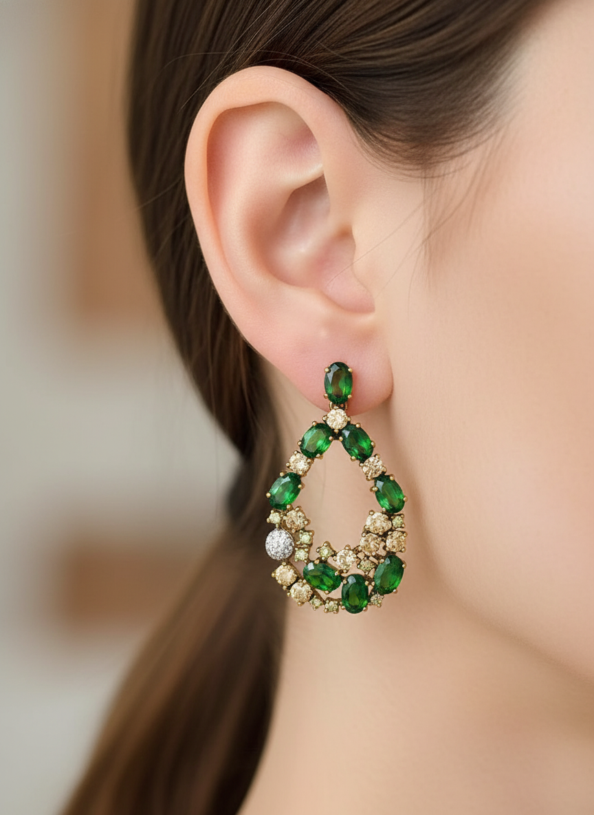 Natural Chrome Diopside and Sapphire Colorful Handmade Earrings