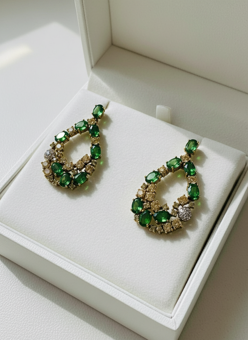 Natural Chrome Diopside and Sapphire Colorful Handmade Earrings