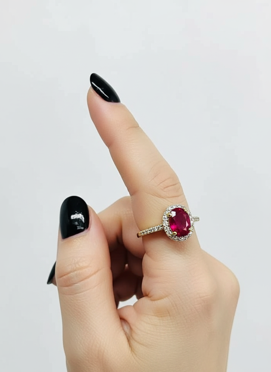 Handmade Natural Burmese Ruby & natural diamonds ring