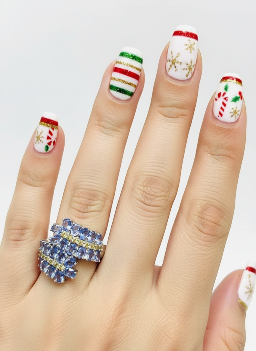 Handcrafted Petal-Design Tanzanite Sapphires Statement Ring