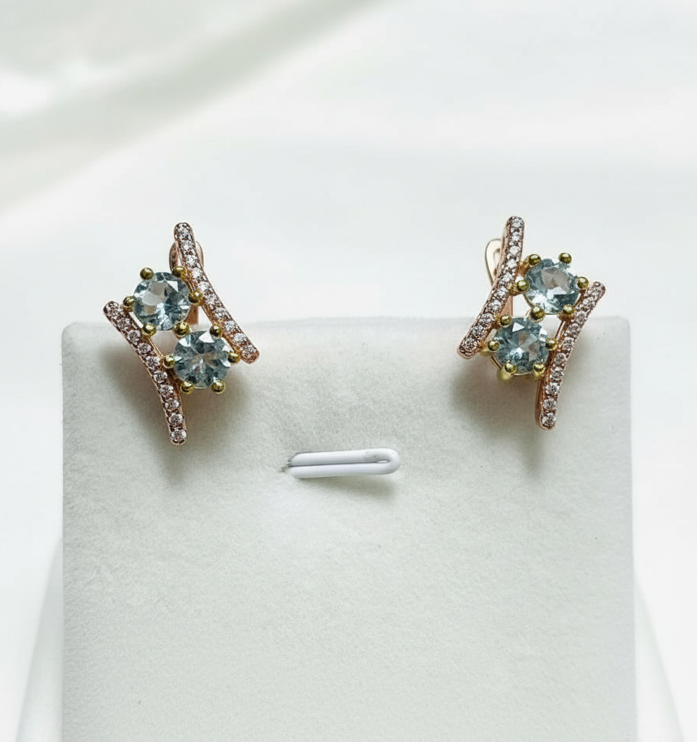 Geometric Natural Topaz Earrings in Sterling Silver with 14k Gold Overlay