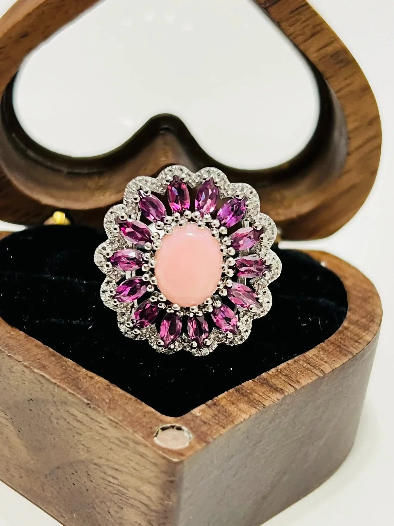 Pink Opal & Rhodolite Garnet Statement Ring in Silver - Eva & Elie
