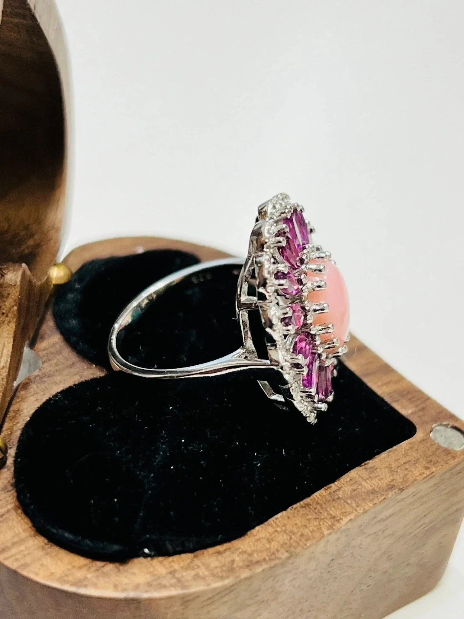 Pink Opal & Rhodolite Garnet Statement Ring in Silver - Eva & Elie