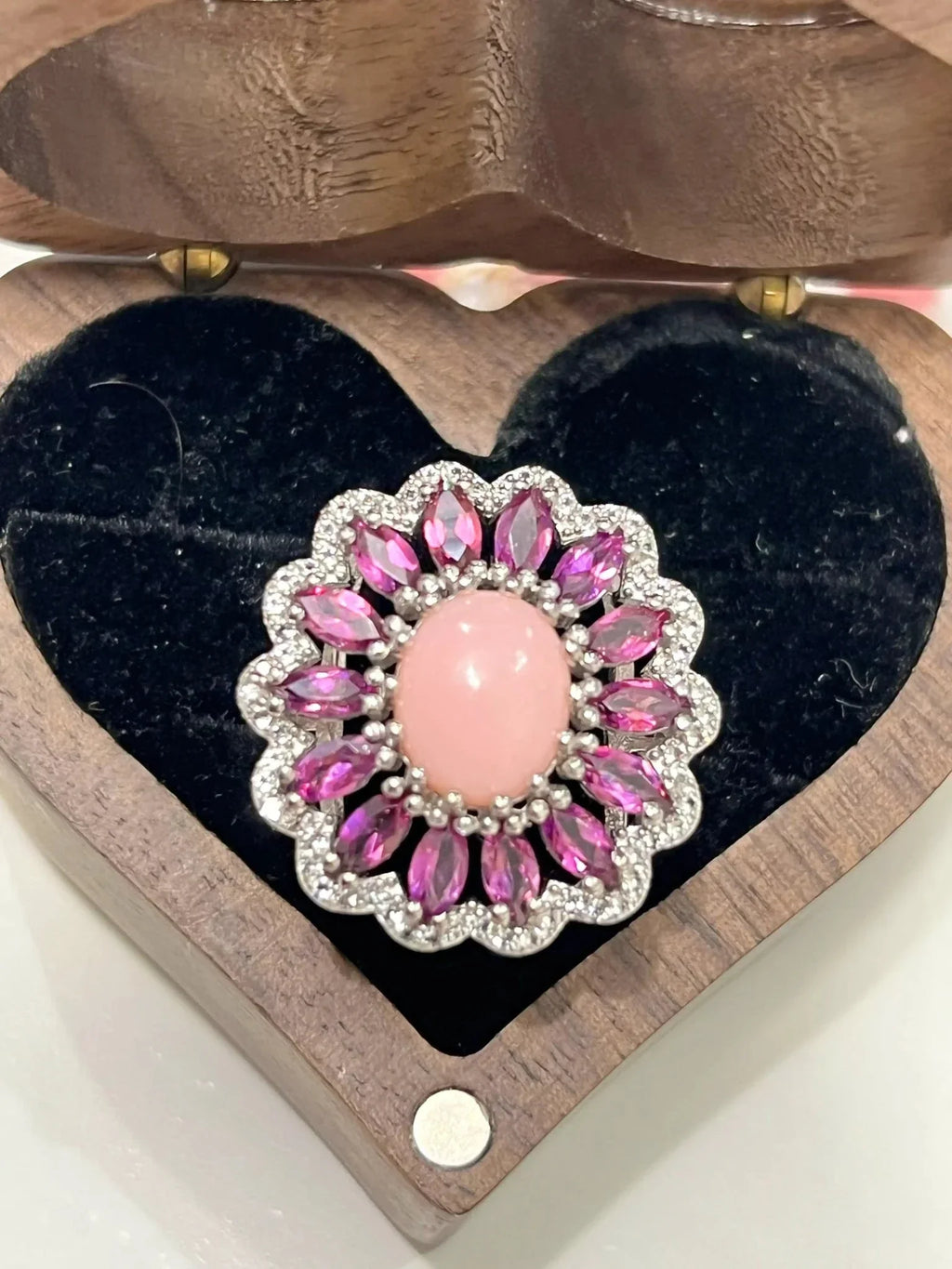 Pink Opal & Rhodolite Garnet Statement Ring in Silver - Eva & Elie