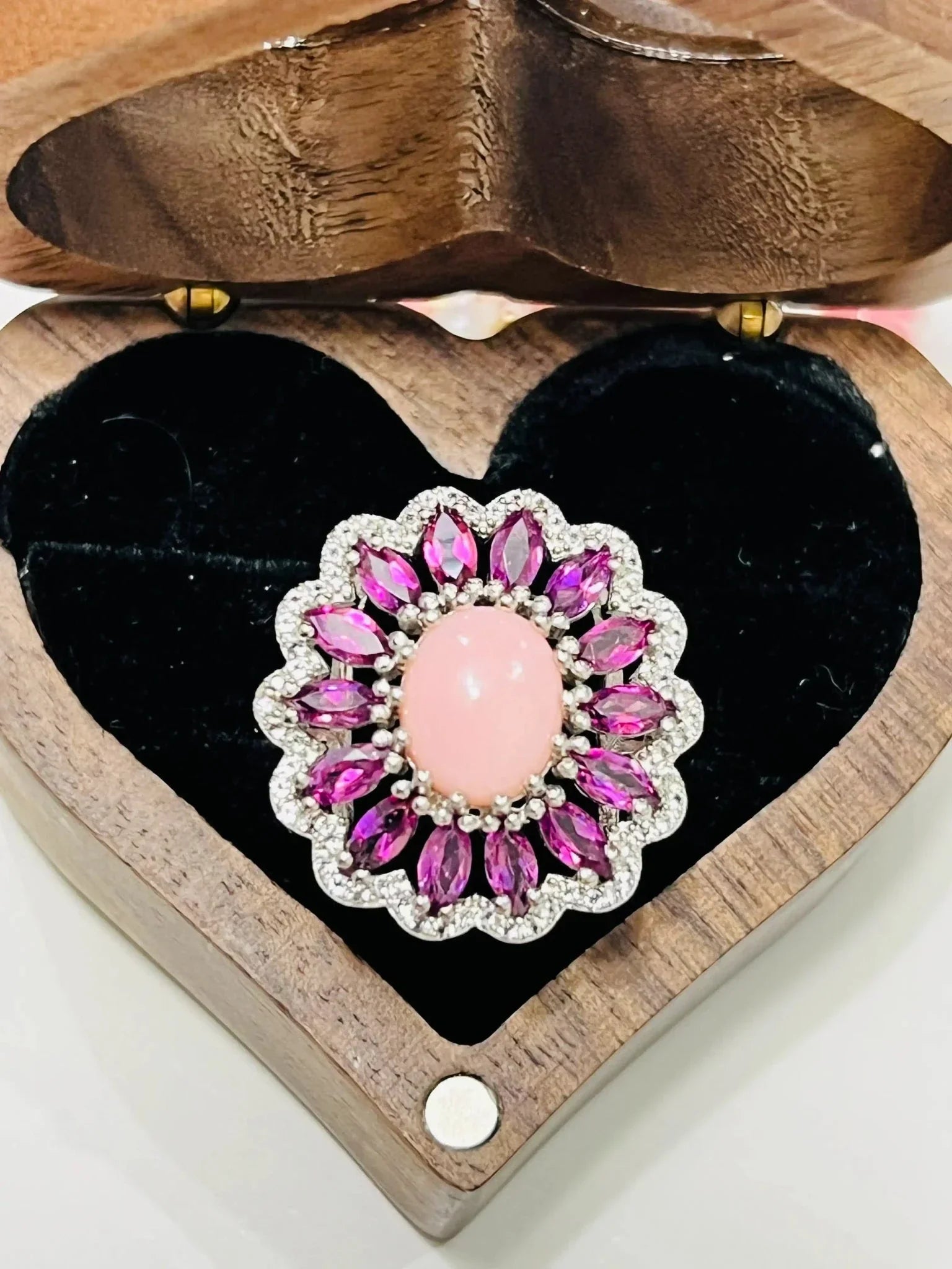 Pink Opal & Rhodolite Garnet Statement Ring in Silver - Eva & Elie