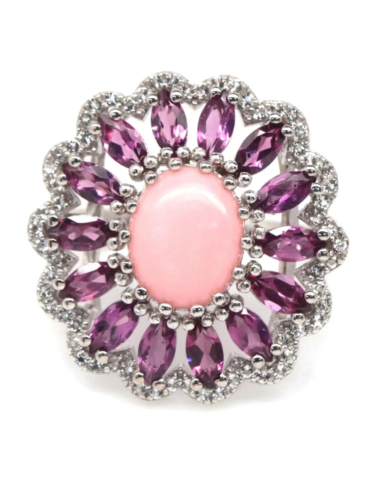 Pink Opal & Rhodolite Garnet Statement Ring in Silver - Eva & Elie