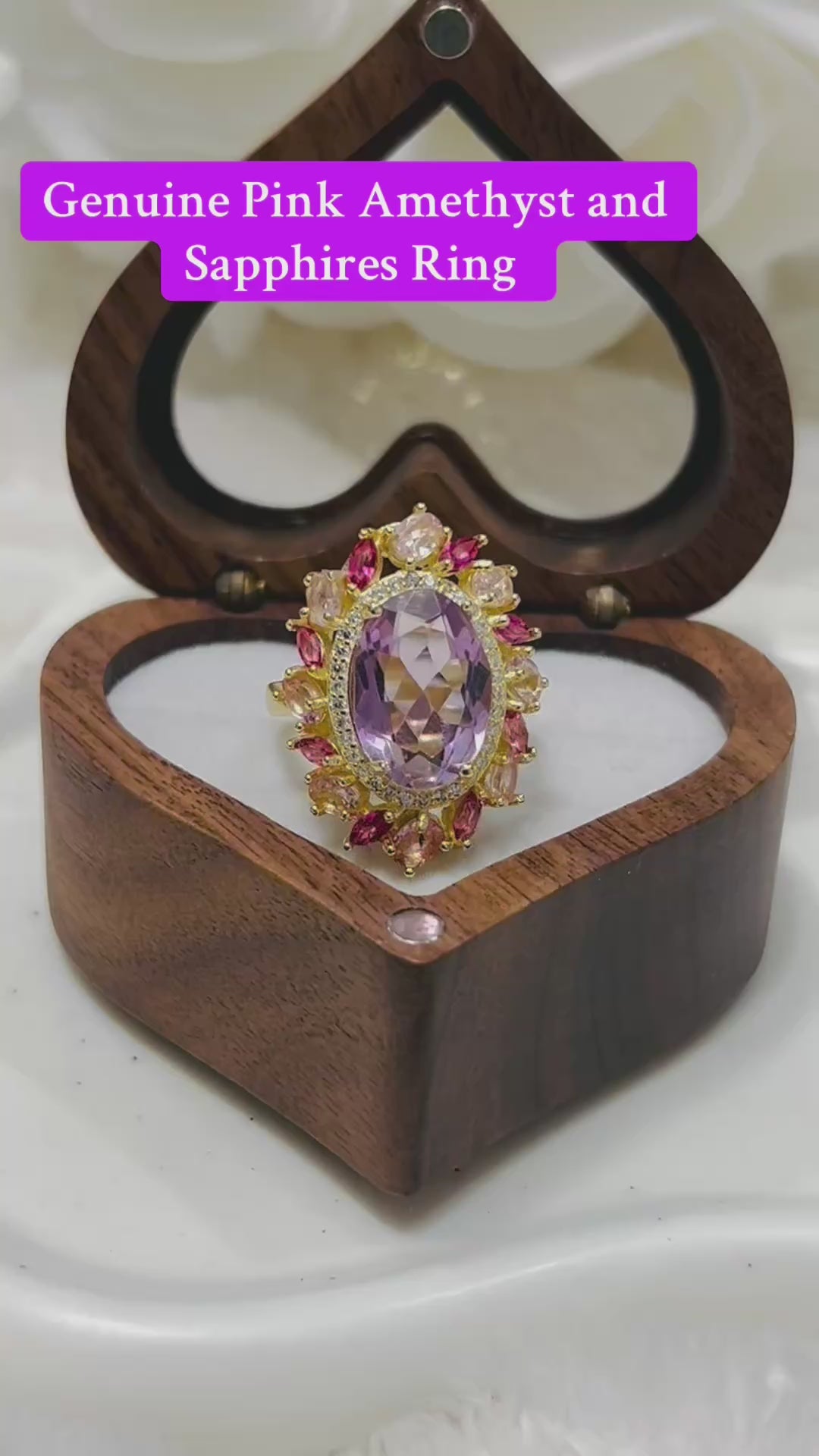 Natural Pink Amethyst & Multi-Gem Ring in 18K Gold Vermeil – 31.43 Carats