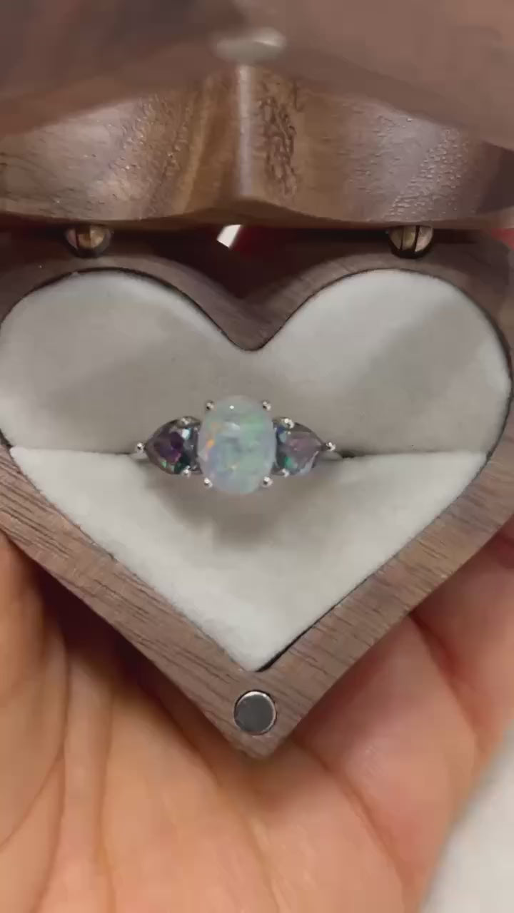 Brilliant fire opal & mystic topaz ring, a dazzling centerpiece in gold plated setting.