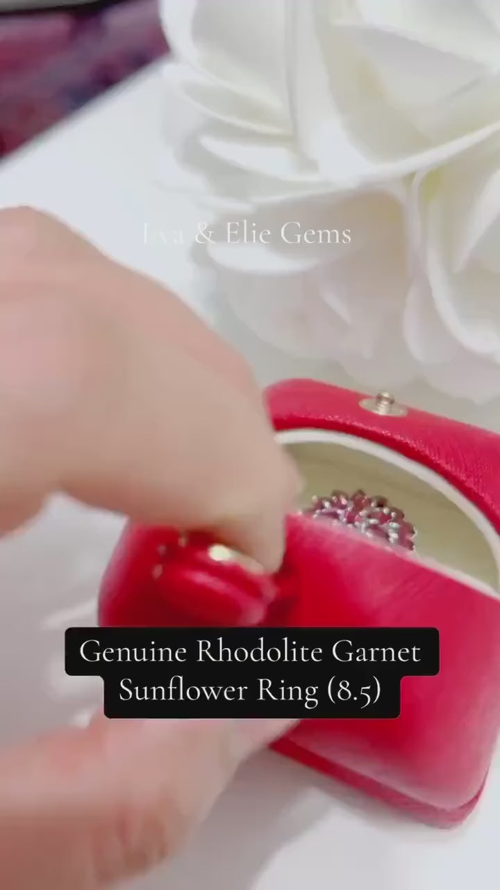 Exquisite genuine Rhodolite Garnet floral ring, size 8.5 from Eva & Elie Gems. Vintage-inspired.