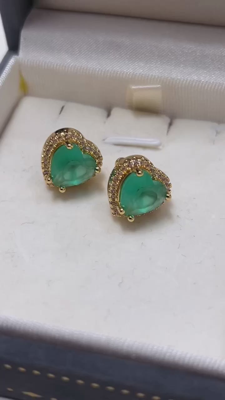 Stunning Colombian Emerald Doublet Neon Heart Earrings