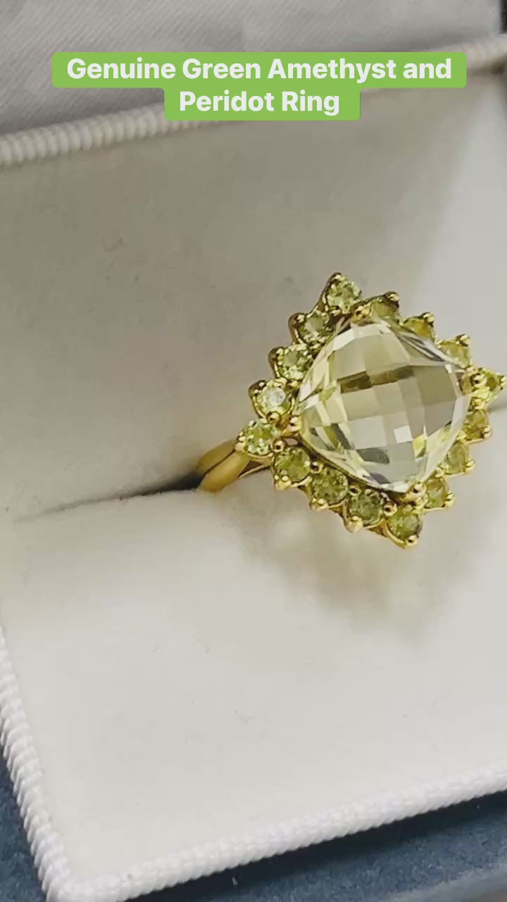 Genuine Green Amethyst and Peridot Ring- Artisan Made