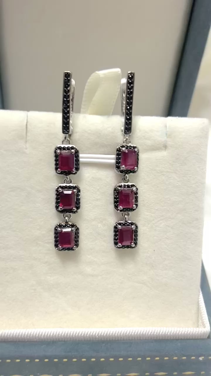 Handmade genuine Ruby Noir Drop Earrings
