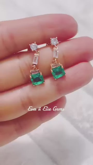terling silver gold filled green topaz dangle earrings by Eva & Elie Gems.