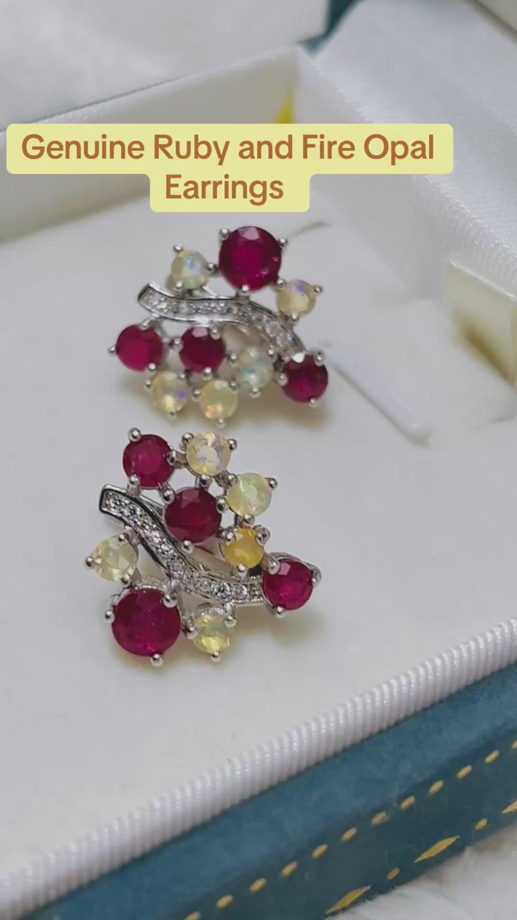 Handmade Burmese Ruby and Welo Ethiopian Fire Opal Earrings