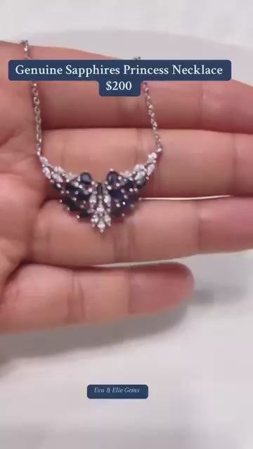 Genuine natural sapphire necklace in a beautiful, classic sterling silver design.