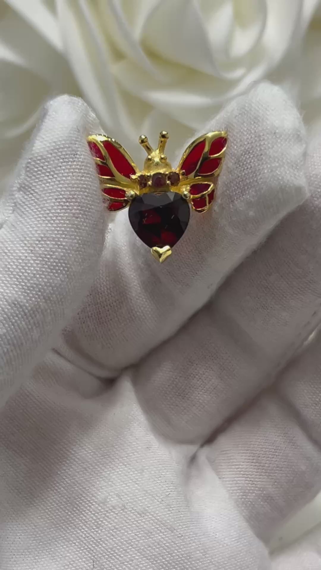 Handmade Garnet Bee Brooch Pin
