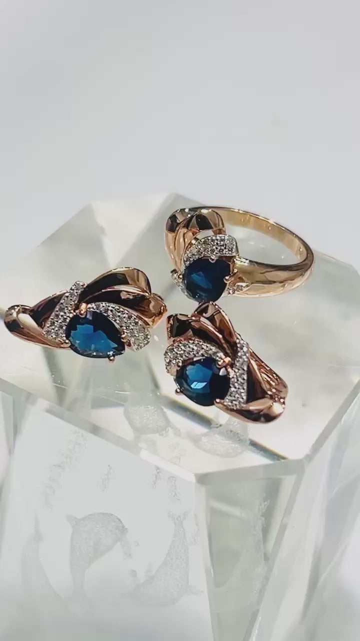 14k Rolled Gold Blue Sapphire Two toned Set