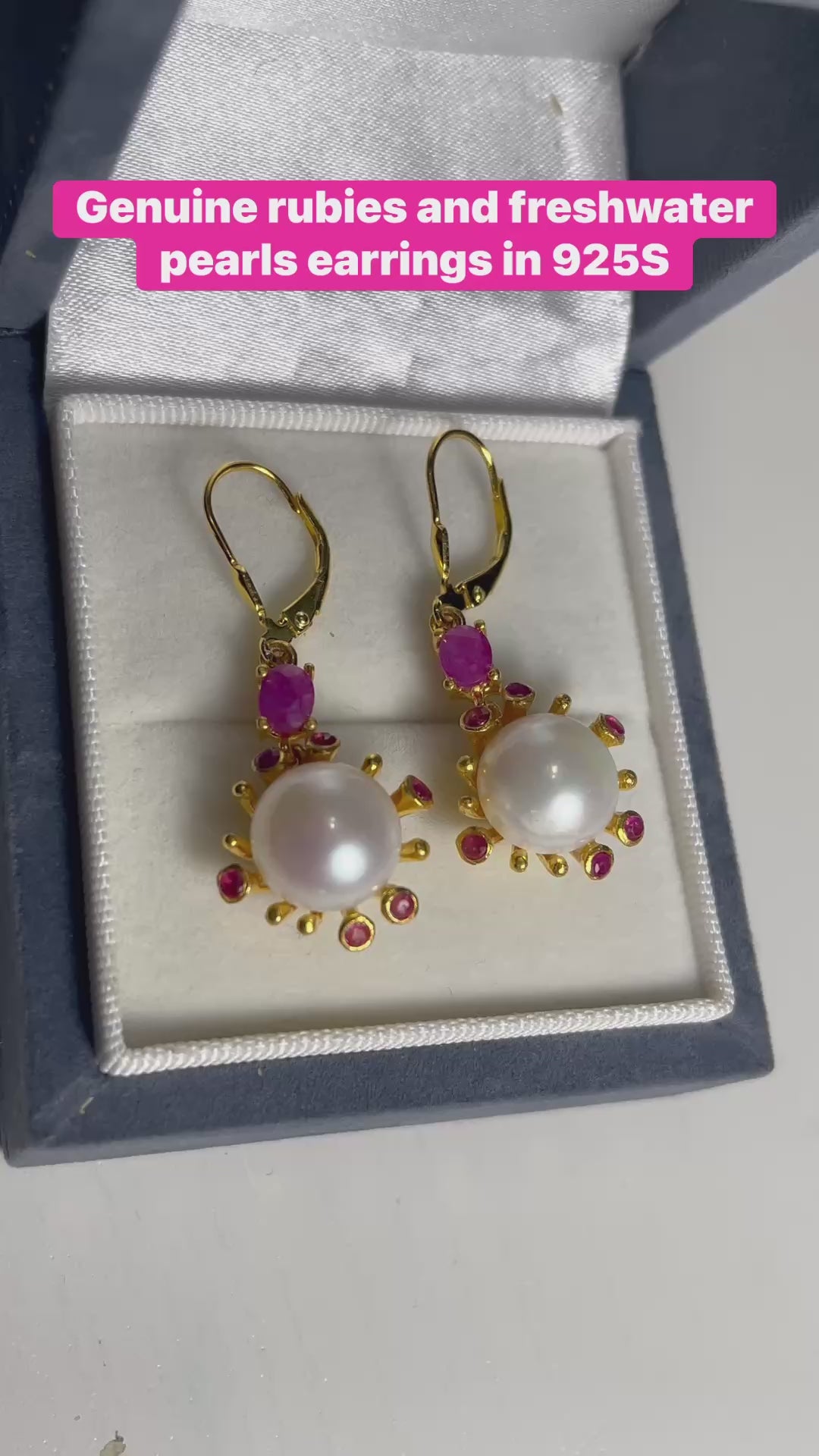 Genuine Rubies and Freshwater Pearl Handmade earrings