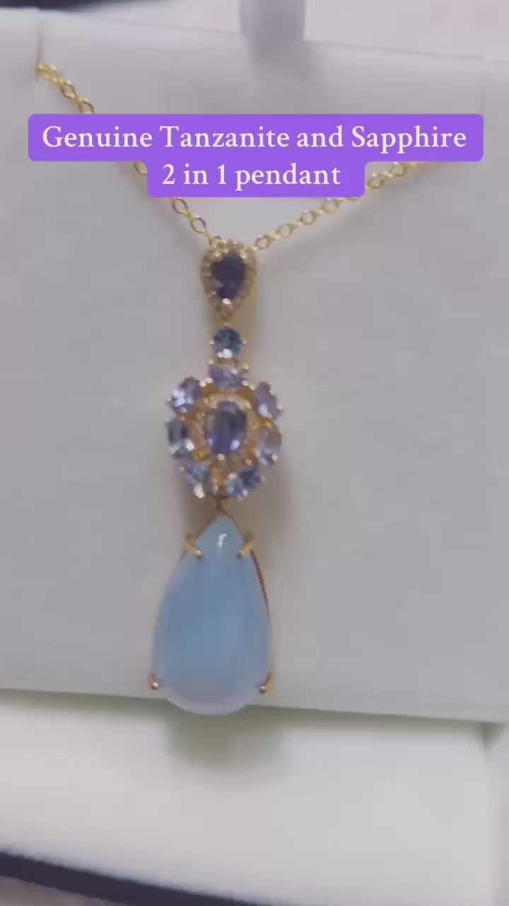  Elegant natural tanzanite and blue sapphire pendant for necklace.