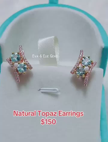  Natural blue topaz cluster stud earrings in a rose gold-toned setting.