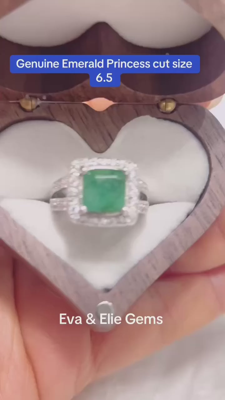 Genuine 2 CT Natural Emerald ring, Princess cut, size 6.5. A sparkling green gemstone by Eva & Elie.
