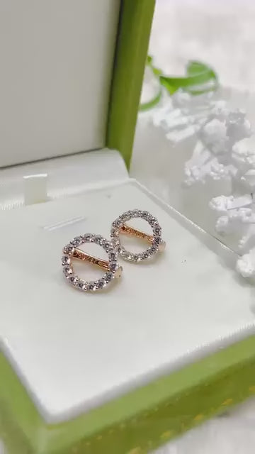 Versatile 14K RG white round earrings for daily elegance.