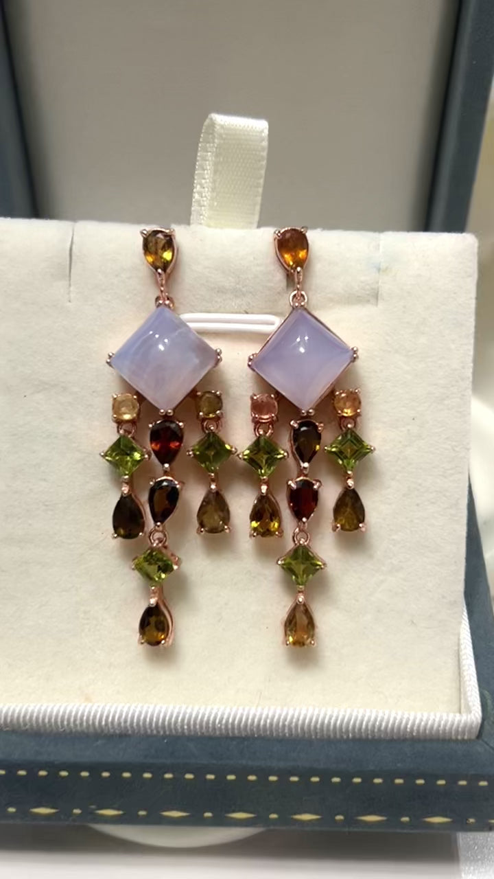 Handmade Genuine Chalcedony and Sapphire Earrings