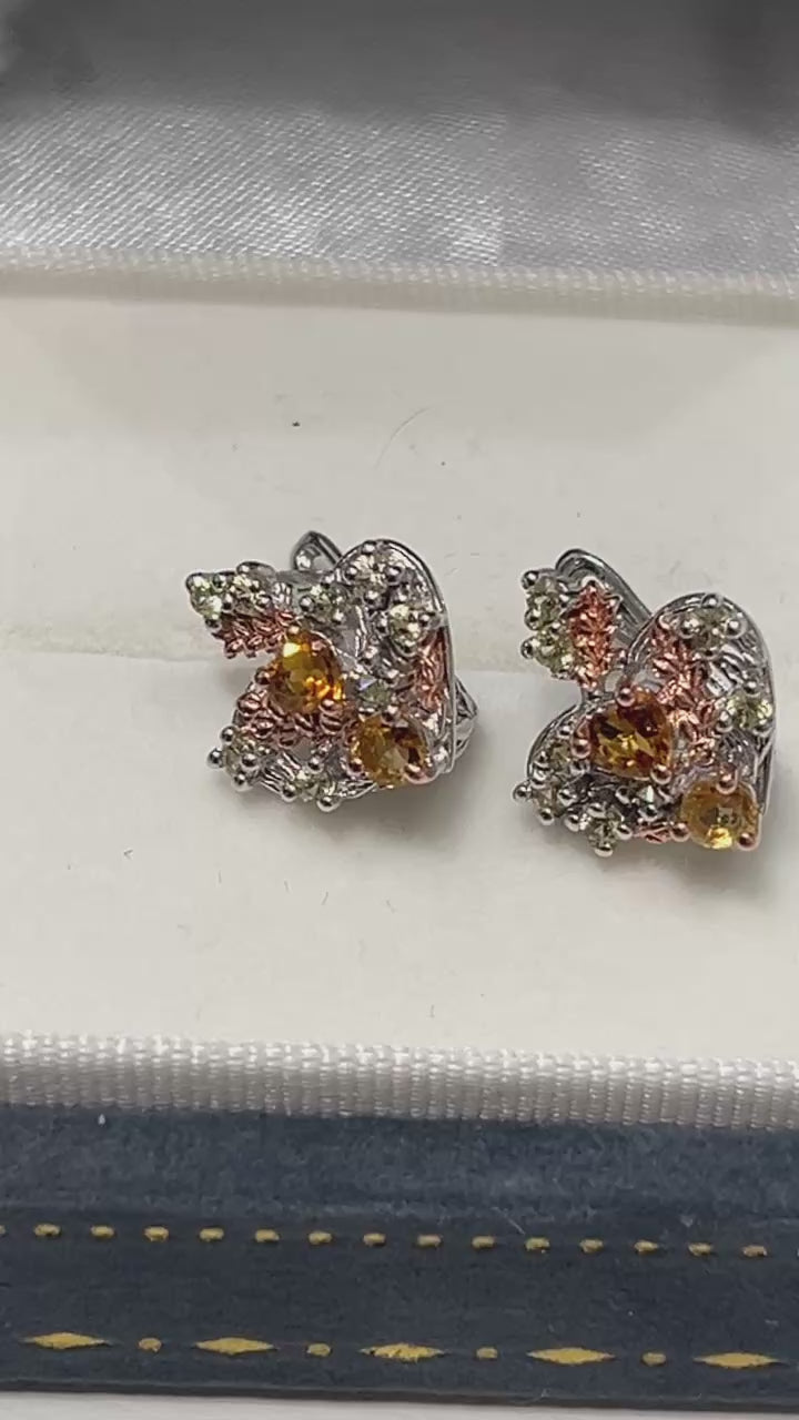 Heart Love Drop Genuine Citrine and Sapphires earrings