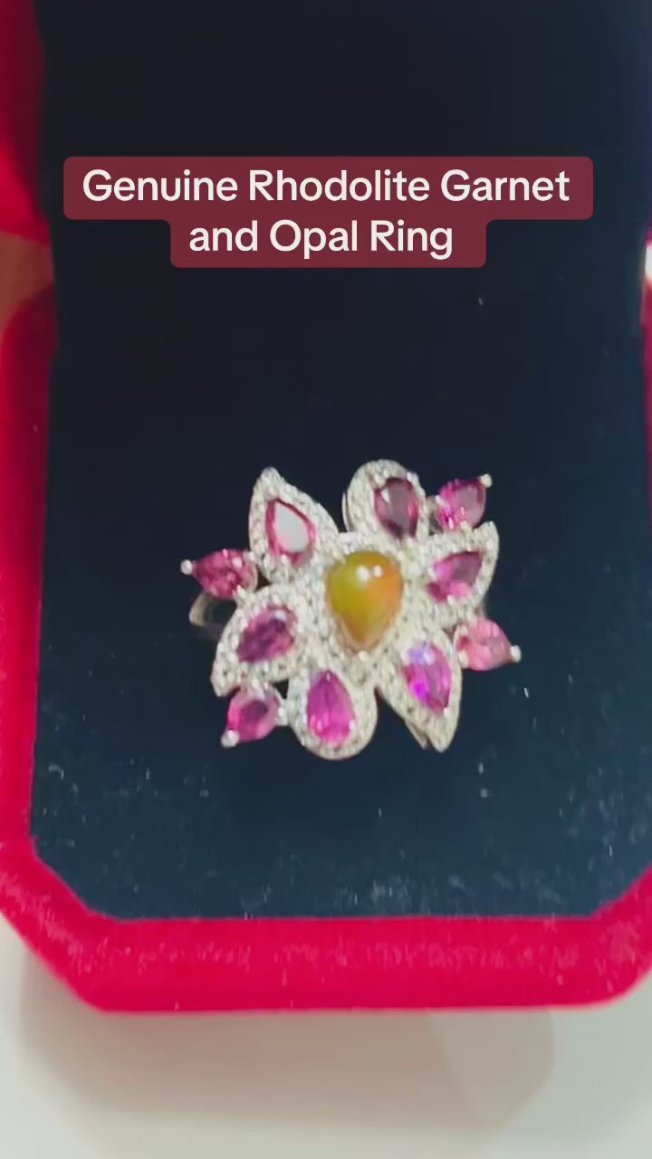 Handmade Rhodolite Garnet and Black Opal Ring