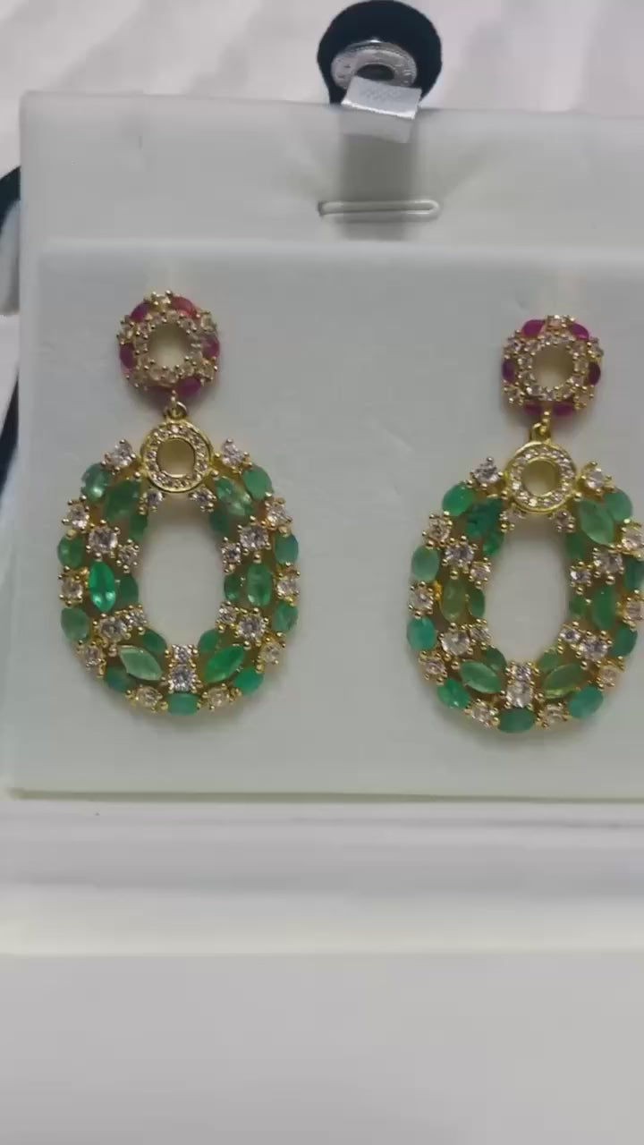  Exquisite vintage-inspired earrings with natural emeralds & rubies.