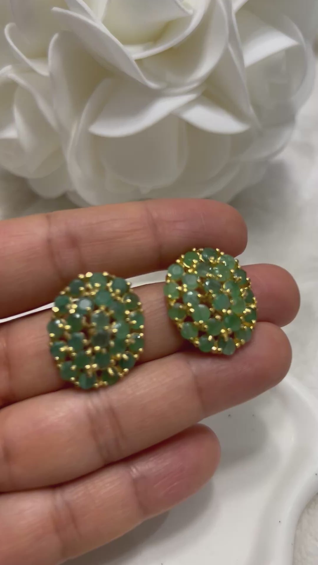 Handmade Natural Emeralds Cluster Earrings