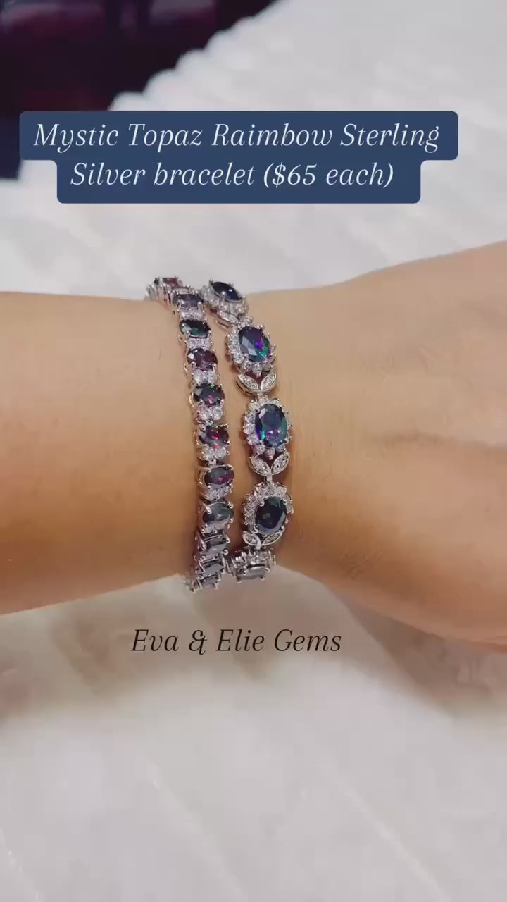 Dazzling sterling silver bracelet with colorful mystic topaz, including heart-shaped options.