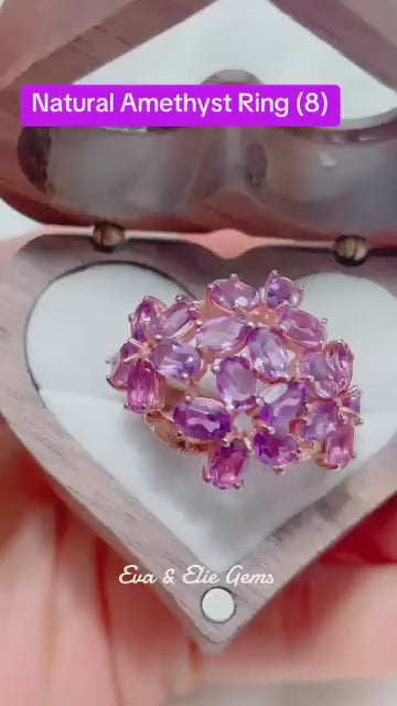 Stunning purple amethyst bloom ring, perfect statement piece for any occasion.