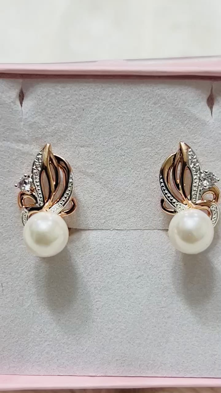 14K Rolled Gold Bridal Pearl Small Two tone earrings