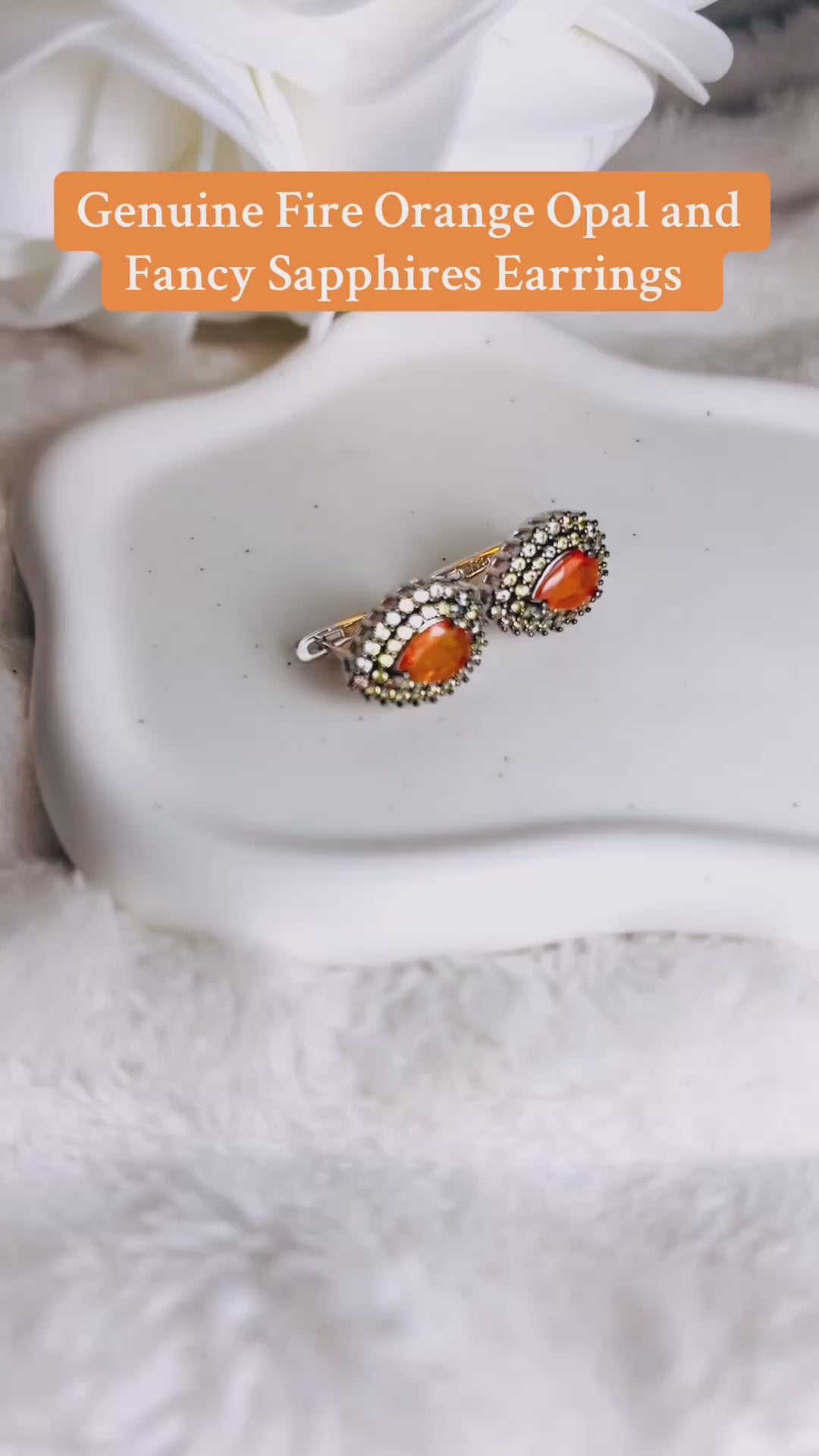 Handmade Orange Fire Opal and Colored Sapphires Earrings