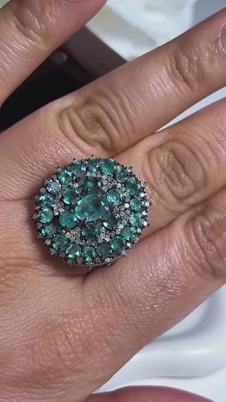 Genuine Emerald and Natural Diamond Ring