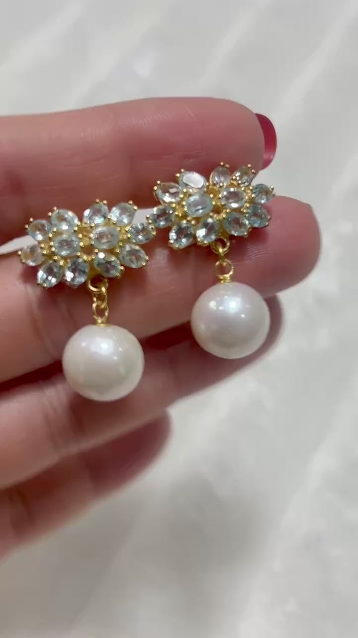Handmade Aquamarine Edison Pearl earrings