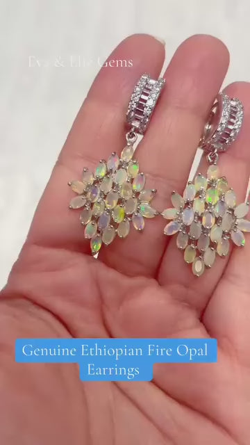 These stupendous earrings feature a sparkling cluster of Ethiopian fire opals.