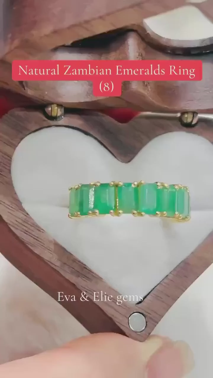 Exquisite Natural Zambian Emerald eternity band ring (size 8). Vibrant green gemstone jewelry.
