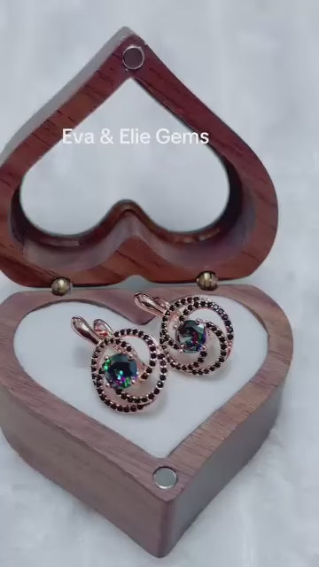  585RG stamped mystic topaz earrings by Eva & Elie Gems, with captivating iridescent shimmer.
