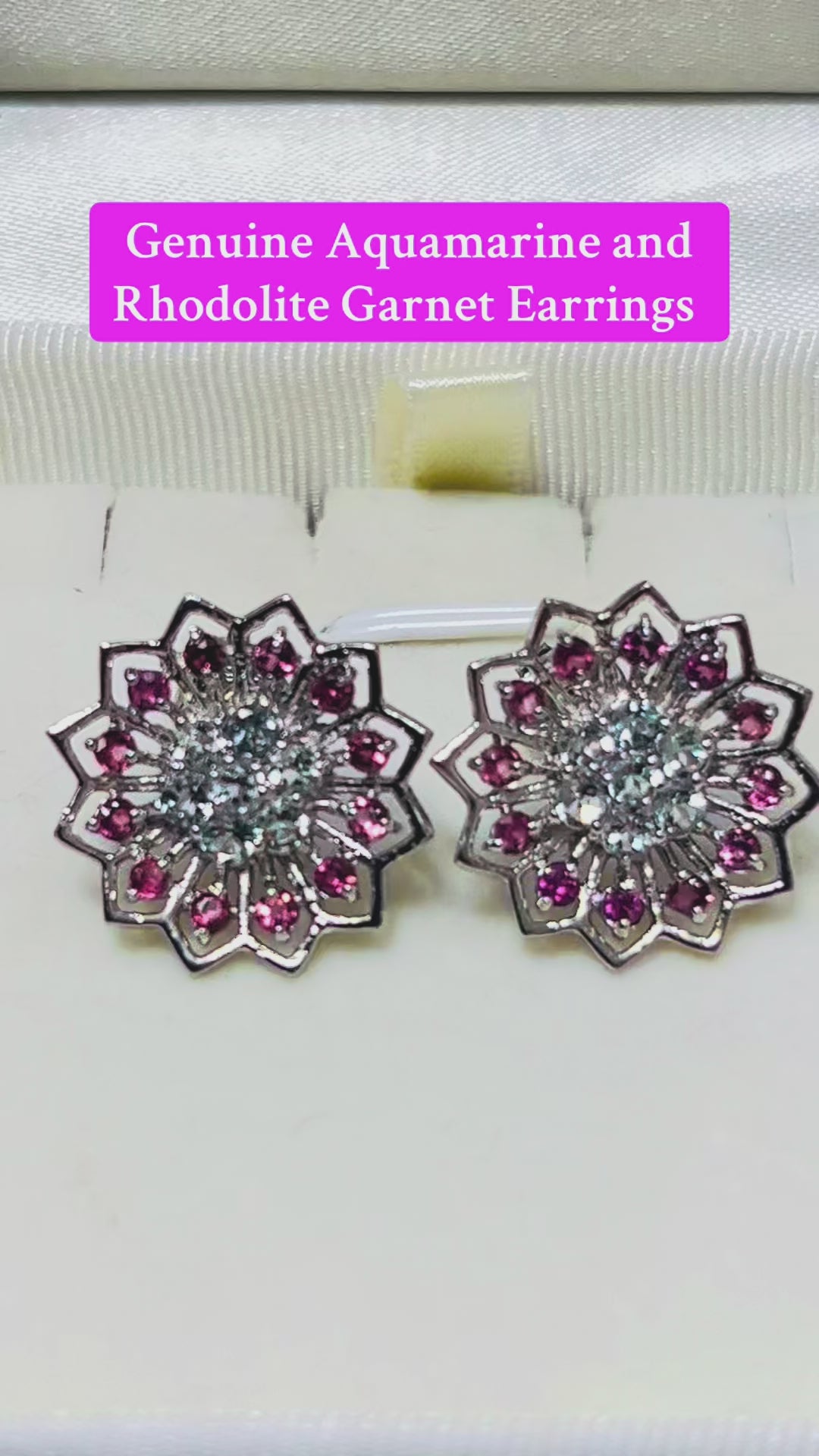 Handmade Aquamarine & Rhodolite Garnet Floral Earrings