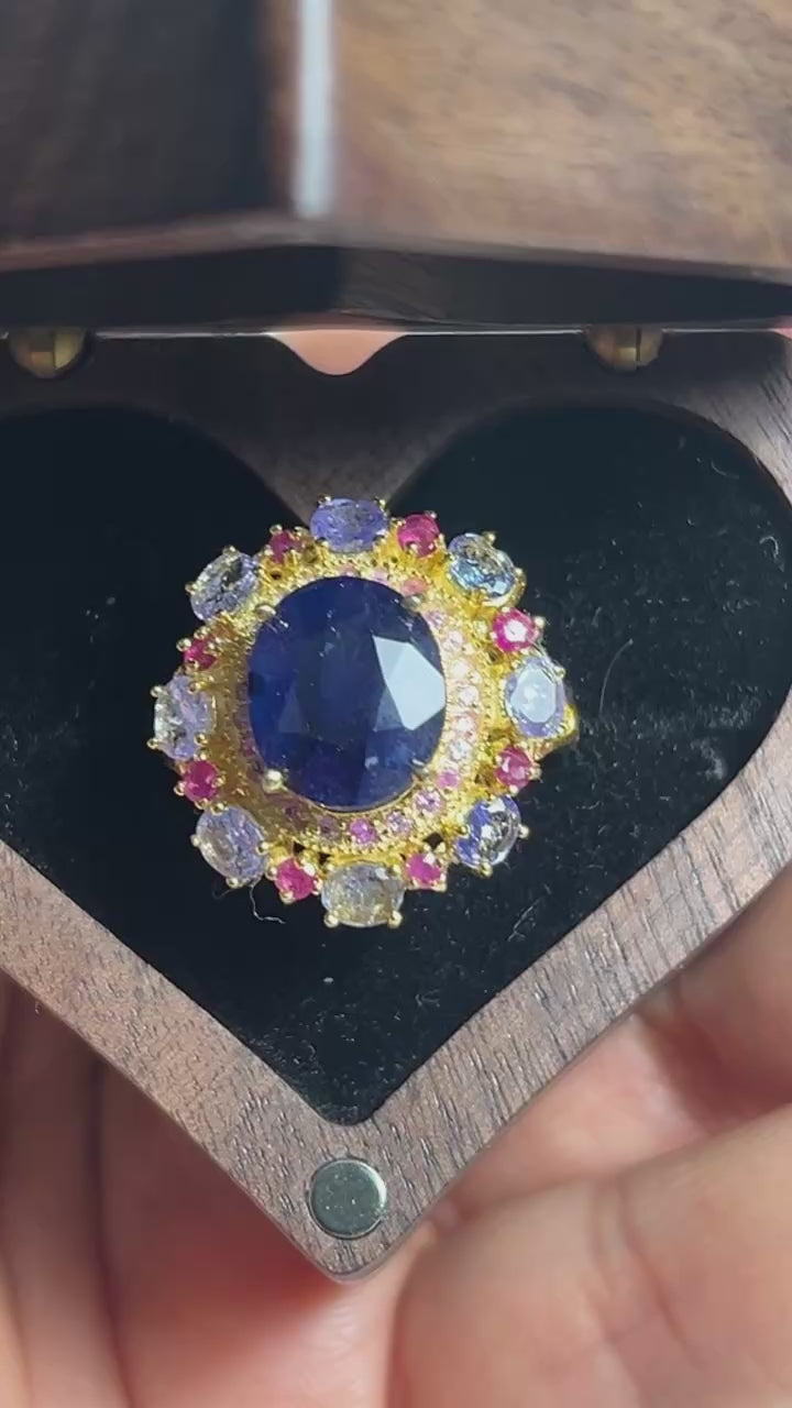 Handmade Genuine Sapphire, Tanzanite and Ruby Ring
