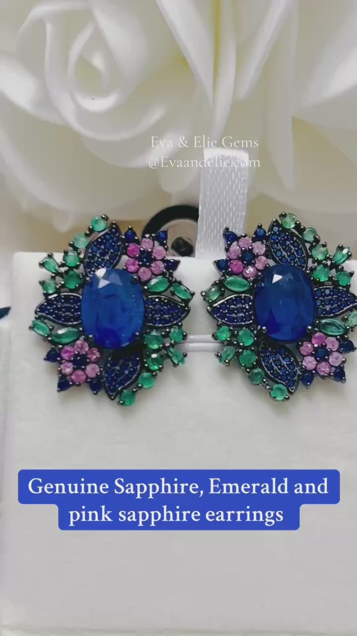 Natural Handmade Multicoloured Sapphires Stud earrings