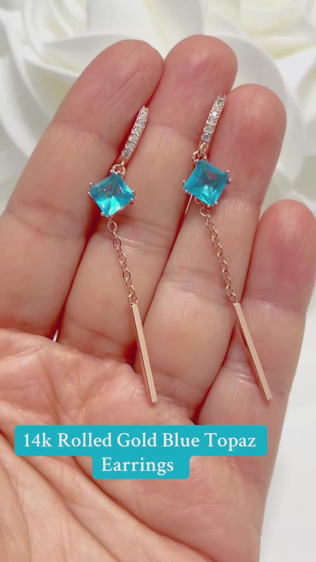 14k Rolled Gold Blue Topaz Hanging Fancy Earrings