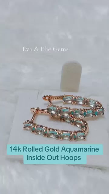 14k Rolled Gold Aquamarine Inside Out Hoop Earrings for maximum sparkle.